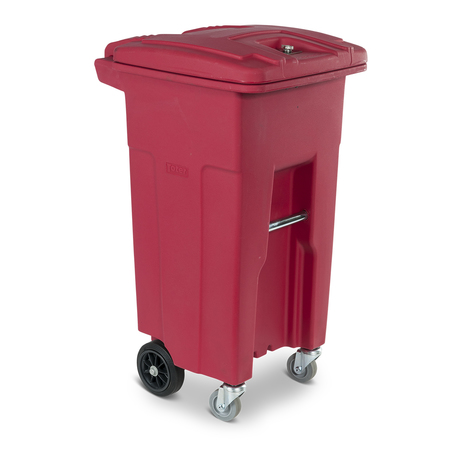 Toter 32 Gal. Red Hazardous Waste Caster Trash Can with Wheels and Lid Lock RMC32